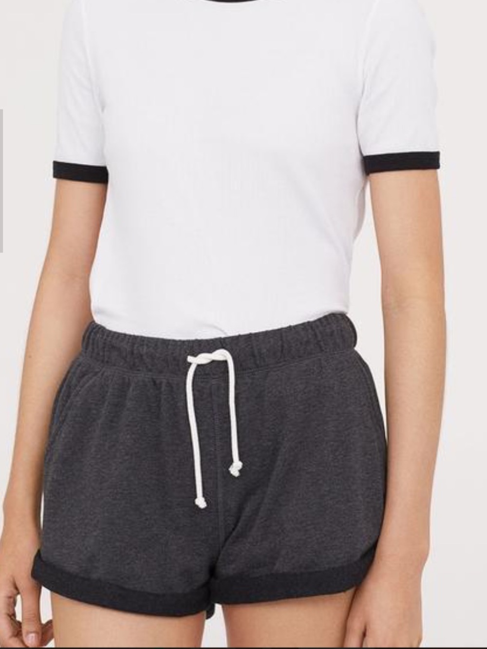 Women H&M Black Drawstring Lounge Shorts